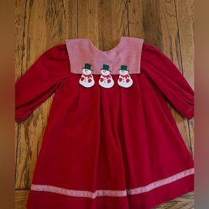 Vintage Rare Editions snowman red corduroy holiday dress 4T